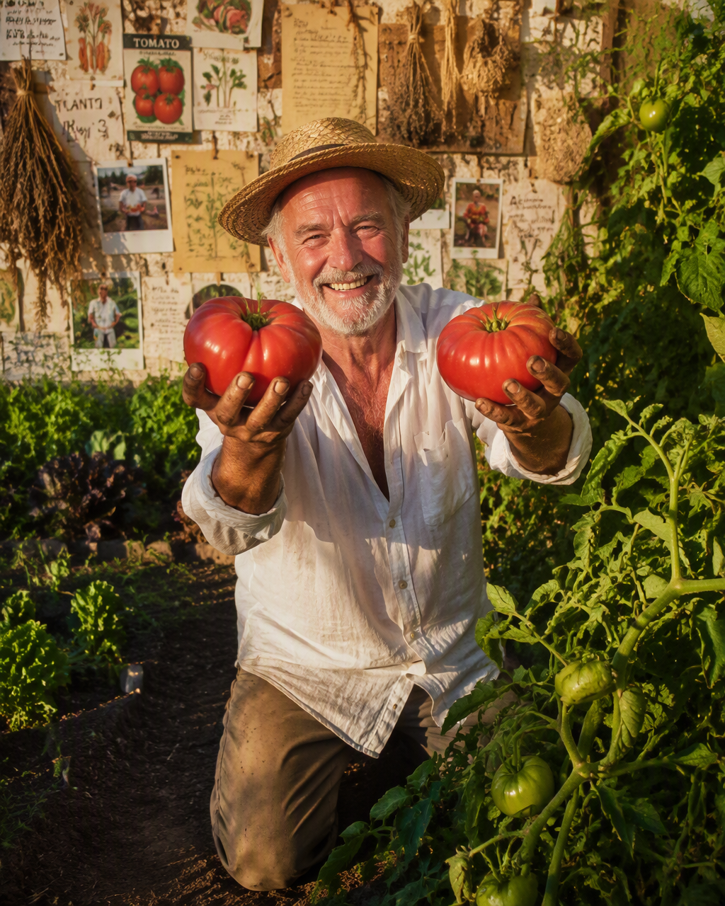 A gardener celebrates the harvest