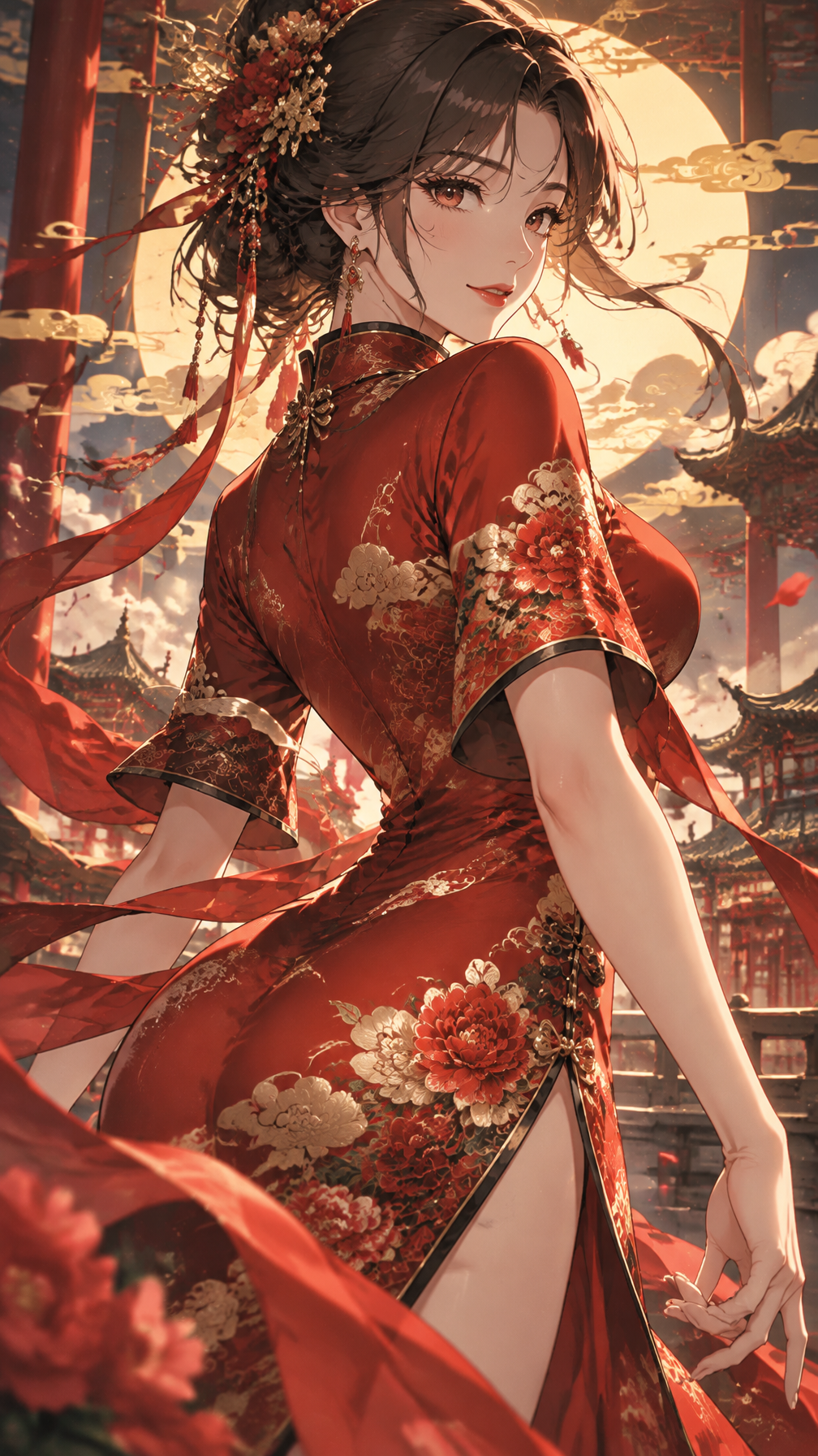 Crimson qipao illustration