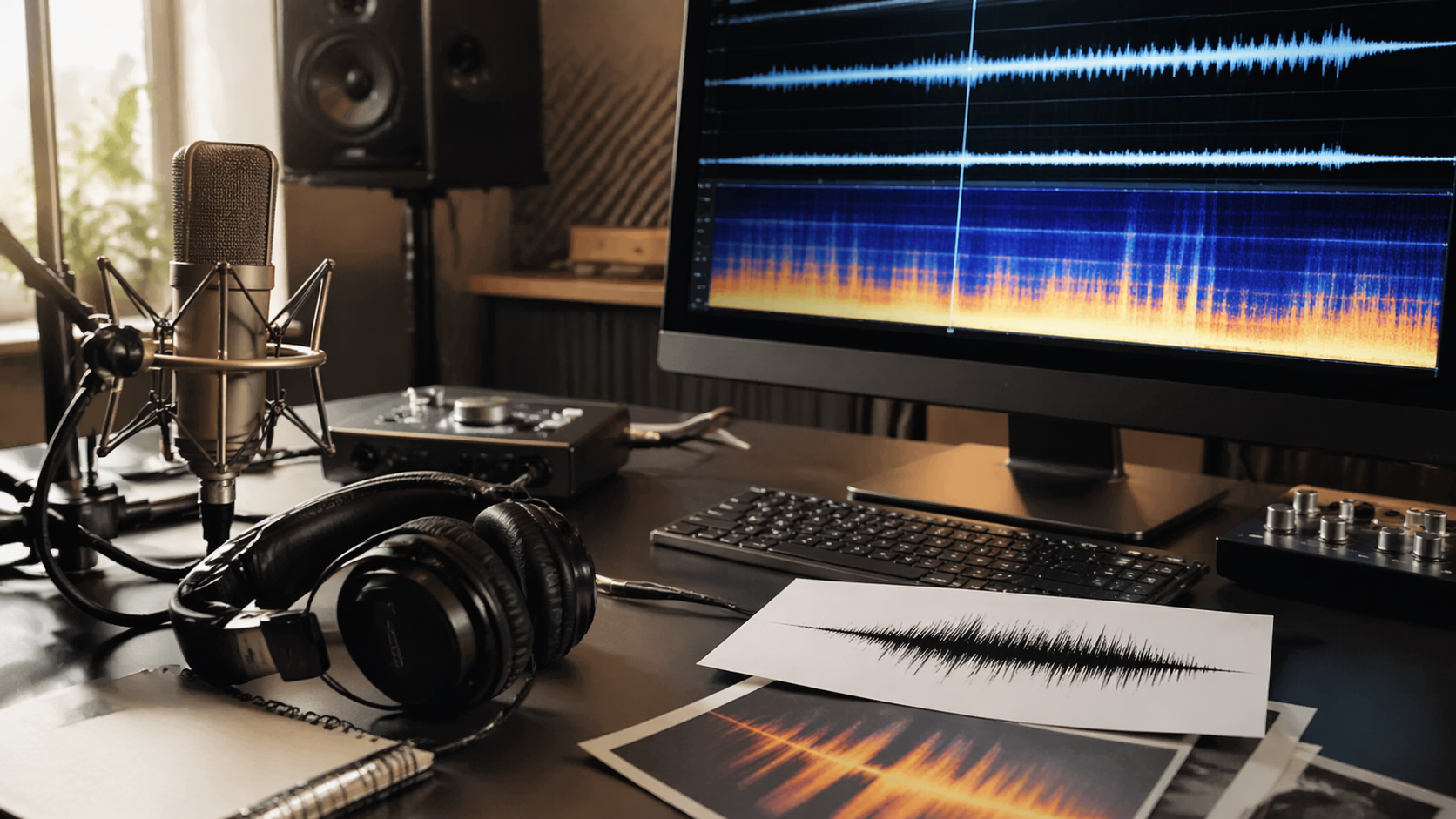 Cover pembersihan audio Rivya dengan waveform yang diunggah, review pengurangan noise, isolasi vokal, dan keputusan ekspor.