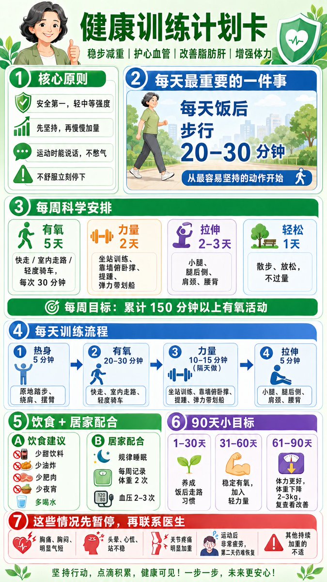 90 天健康習慣規劃資訊圖預覽，展示三個階段、習慣區塊、每週里程碑與後續追蹤提醒。