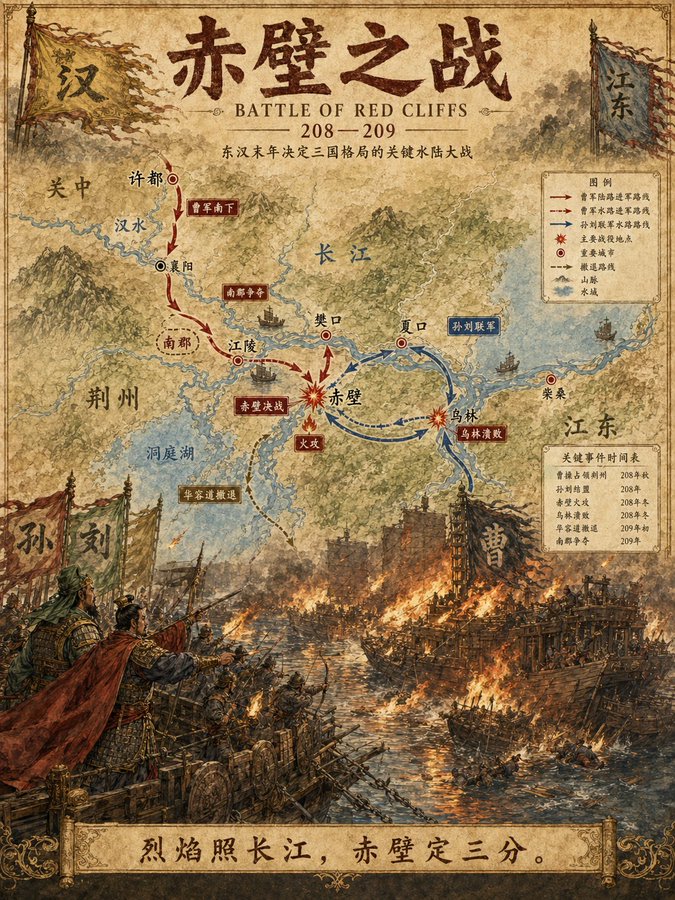 水彩戰役地圖解說圖預覽，呈現地形鋪色、部隊箭頭、前線、事件標記、圖例與可編輯註釋區域。